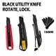 High Quality Utility Knife Black Blade Rotate Lock Paper Cutter 18mm Office Learning Industry