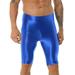 iEFiEL Mens High Waist Shiny Sports Tights Biker Shorts Oil Glossy Workout Compression Shorts Blue XL