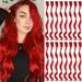 16 Pcs Colored Hair Extensions Curly Wavy Clip in Synthetic Hairpiece Streak for Girls Women Kid Multi-colors Party HigFrifoshsights (Red)