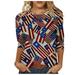 SOOMLON Womens American Flag Coloful Printed Patriotic Shirts Summer Tops Retro Independence Print Loose Tops Round Neck 3/4 Sleeve Red L