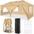 SANOPY 10 x 20 EZ Pop Up Canopy Tent Party Tent Outdoor Event Instant Tent Gazebo with 6 Removable Sidewalls and Carry Bag Khaki