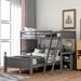 Twin Over Full Loft Bed with Ball Shape Embellishment, Solid Wood Loft Bed Frame with Cabinet & Ladder