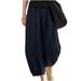 Brglopf Women s Casual Cotton Linen Baggy Pants with Elastic Waist Pleated Wide Leg Lounge Hippie Beach Harem Trousers(Blue XL)