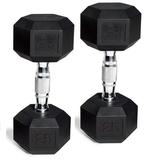 CAP Barbell Set of 2 Hex Rubber Dumbbell with Metal Handles 85 Lbs Pair of Dumbbells