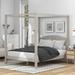 Modern Platform Bed with Headboard, Wood 4-Post Canopy Frame