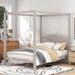 Modern Platform Bed with Headboard, Wood 4-Post Canopy Frame