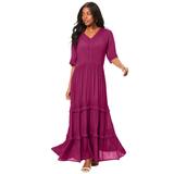 Plus Size Women's Lace Crinkle Maxi Dress by Roaman's in Berry Twist Lace (Size 22/24)