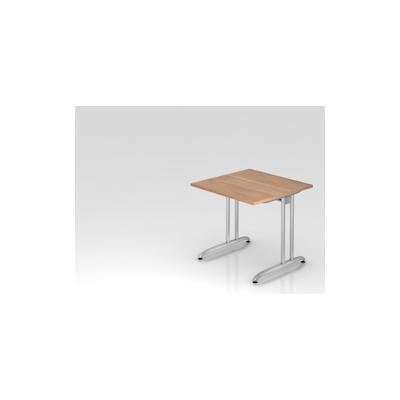 PROREGAL Schreibtisch Markku | Nussbaum | BxT 80x80cm | Arbeitshöhe 72cm | höhenjustierbar 0-10 mm | C-Fuß-Gestell Silber | Bürotisch Image