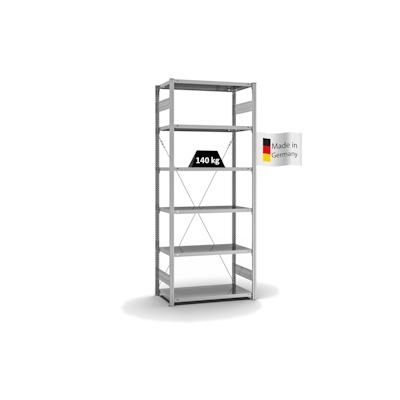 PROREGAL Fachbodenregal Stecksystem | Grundregal | HxBxT 250x100x50cm | 6 Ebenen | Fachlast 140 kg | Einseitig nutzbar | Verzinkt Image