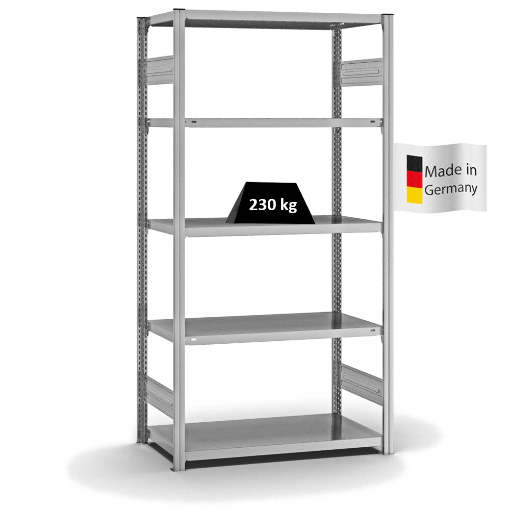 PROREGAL Fachbodenregal Stecksystem | Grundregal | HxBxT 200x100x50cm | 5 Ebenen | Fachlast 230 kg | Beidseitig nutzbar | Verzinkt Image