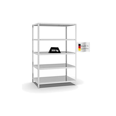 PROREGAL Fachbodenregal Schraubsystem | Grundregal | HxBxT 200x130x80cm | 5 Ebenen | Fachlast 350 kg | Beidseitig nutzbar | Lichtgrau Image