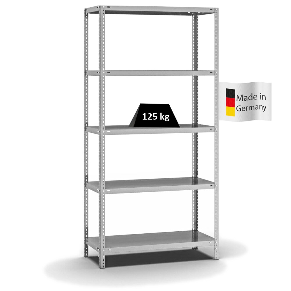 PROREGAL Fachbodenregal Schraubsystem | Grundregal | HxBxT 200x100x40cm | 5 Ebenen | Fachlast 125 kg | Beidseitig nutzbar | Verzinkt Image