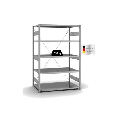 PROREGAL Fachbodenregal Stecksystem | Grundregal | HxBxT 200x130x80cm | 5 Ebenen | Fachlast 330 kg | Einseitig nutzbar | Verzinkt Image