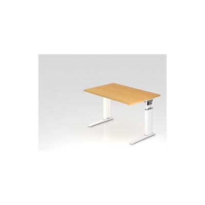 PROREGAL Schreibtisch Mauri | Buche | Weißes Gestell | BxT 120x80cm | Arbeitshöhe 68-86cm | höhenjustierbar, 2cm Raster | C-Fuß-Gestell Image