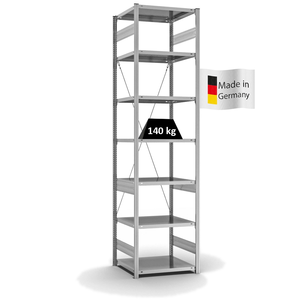 PROREGAL Fachbodenregal Stecksystem | Grundregal | HxBxT 300x75x60cm | 7 Ebenen | Fachlast 140 kg | Einseitig nutzbar | Verzinkt Image