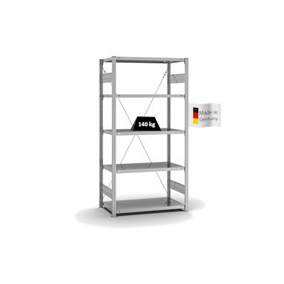 PROREGAL Fachbodenregal Stecksystem | Grundregal | HxBxT 200x100x50cm | 5 Ebenen | Fachlast 140 kg | Einseitig nutzbar | Verzinkt Image