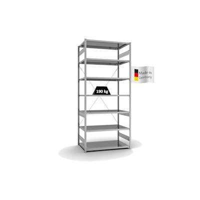 PROREGAL Fachbodenregal Stecksystem | Grundregal | HxBxT 300x130x80cm | 7 Ebenen | Fachlast 190 kg | Einseitig nutzbar | Verzinkt Image