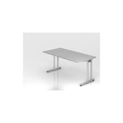 PROREGAL Schreibtisch Mauno | Grau | BxT 160x80cm | Arbeitshöhe 72cm | höhenjustierbar 0-10 mm | C-Fuß-Gestell Silber | Bürotisch Image