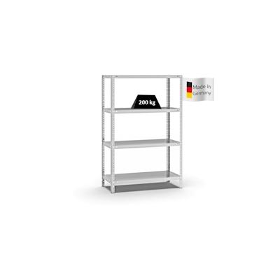 PROREGAL Fachbodenregal Schraubsystem | Grundregal | HxBxT 150x100x40cm | 4 Ebenen | Fachlast 200 kg | Beidseitig nutzbar | Lichtgrau Image