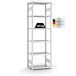 PROREGAL Fachbodenregal Stecksystem | Grundregal | HxBxT 250x75x40cm | 6 Ebenen | Fachlast 145 kg | Beidseitig nutzbar | Lichtgrau Image