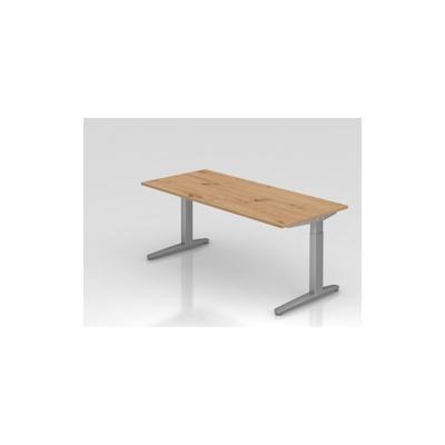 PROREGAL Schreibtisch Mika | Asteiche | Silber Gestell | BxT 180x80cm | Arbeitshöhe 65-85cm | höhenjustierbar, 1cm Raster | C-Fuß-Gestell Image