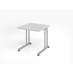 PROREGAL Schreibtisch Nilo | Grau | Silber Gestell | BxT 80x80cm | Arbeitshöhe 68-82cm | höhenjustierbar, 1cm Raster | C-Fuß-Gestell | Bürotisch Image