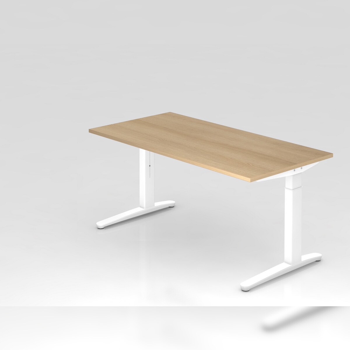 PROREGAL Schreibtisch Mika | Eiche | Weißes Gestell | BxT 160x80cm | Arbeitshöhe 65-85cm | höhenjustierbar, 1cm Raster | C-Fuß-Gestell | Bürotisch Image
