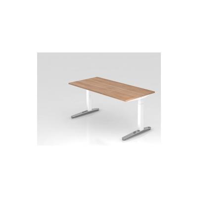 PROREGAL Schreibtisch Mika | Nussbaum | Weißes Gestell poliert | BxT 160x80cm | Arbeitshöhe 65-85cm | höhenjustierbar, 1cm Raster | C-Fuß-Gestell Image
