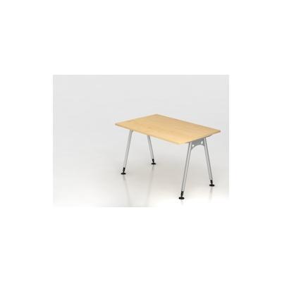 PROREGAL Schreibtisch Keijo | Ahorn | BxT 120x80cm | Höhe 68-76cm | stufenlos höhenverstellbar | A-förmiges Rundrohrgestell Silber | Bürotisch Image