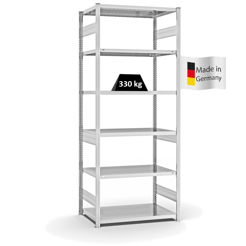 PROREGAL Fachbodenregal Stecksystem | Grundregal | HxBxT 250x100x60cm | 6 Ebenen | Fachlast 330 kg | Beidseitig nutzbar | Lichtgrau Image