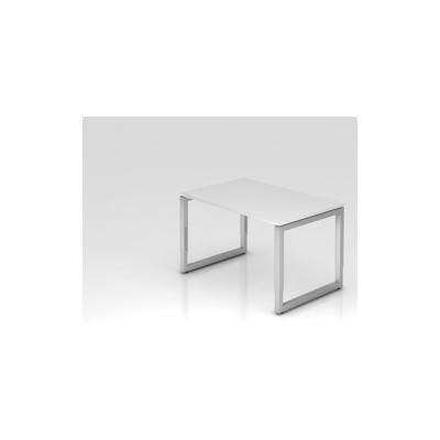 PROREGAL Schreibtisch Pavo | Weiß | Silber Gestell | BxT 120x80cm | Arbeitshöhe 65-85cm | höhenverstellbar | O-Fuß-Gestell eckig Image