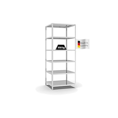 PROREGAL Fachbodenregal Schraubsystem | Grundregal | HxBxT 250x100x80cm | 6 Ebenen | Fachlast 350 kg | Beidseitig nutzbar | Lichtgrau Image