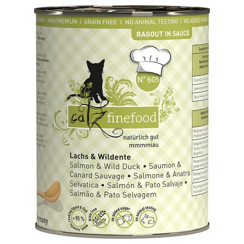 6x 380g catz finefood Ragout No.605 Lachs & Wildente Katzenfutter nass