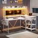 Ivy Bronx Elja 55" W L-Shaped Computer Desk w/ Hutch Wood/Metal in White | 58.6 H x 55 W x 19.7 D in | Wayfair 22B9E5CC08AE41E1A429F75CF3E6B66B