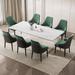 Orren Ellis Modern White 78.74-Inch Sintered Stone Dining Table Set w/ 8 Green Fabric Dining Chairs Wood in Brown/White | Wayfair