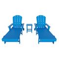 Highland Dunes Juengel 77.6" Long Reclining Chaise Lounge Set w/ Table Plastic in Blue | 37.8 H x 21.1 W x 77.6 D in | Outdoor Furniture | Wayfair