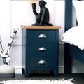 Rutland Blue Painted Oak 3 Drawer Large Bedside Table