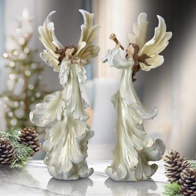 14.5" Resin Acanthus Angel Horn Violin Set of 2