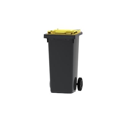 PROREGAL Premium 2-Rad-Mülltonne MGB | 120 Liter, HxBxT 97,4x47,9x55,5cm | HDPE-Kunststoff | Grau, Deckel Gelb Image