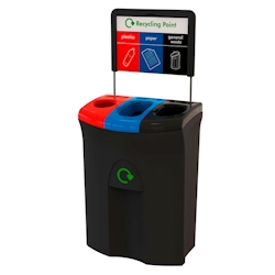 PROREGAL Werstoffsammler Meridian mit Trio-Einwurf | 110 Liter, HxBxT 146x60x40cm | Polyethylen | Schwarz, Blau, Rot Image