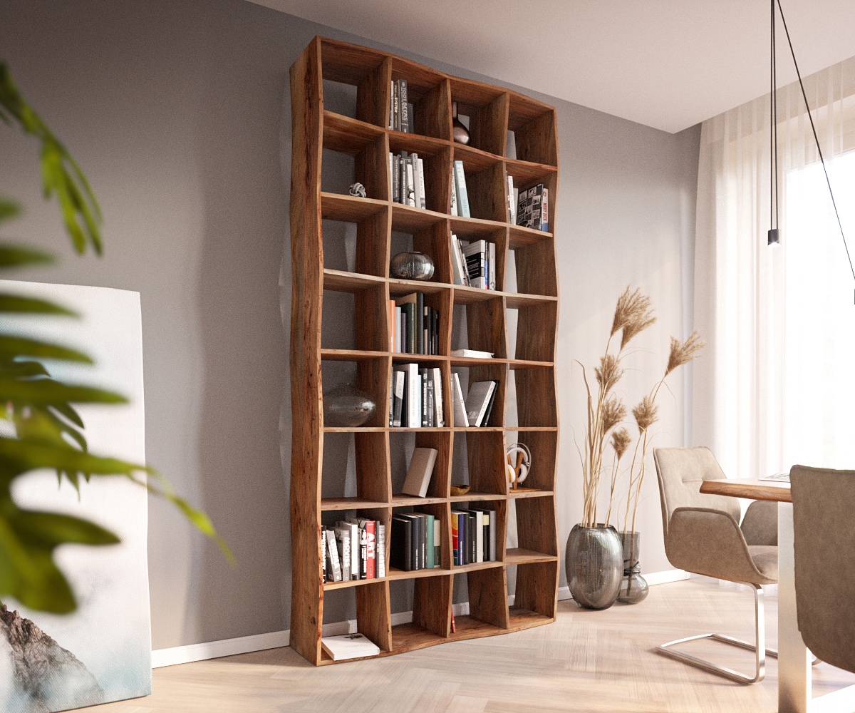 DELIFE Bücherregal Live-Edge 240x120 cm Akazie Natur Massivholz, Standregale, Baumkantenmöbel, Massivholzmöbel, Massivholz