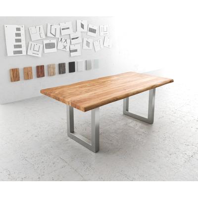 DELIFE Esstisch Edge 200x100 XL Akazie Natur Edelstahl Breit Live-Edge, Esstische, Baumkantenmöbel, Massivholzmöbel, Massivholz Image