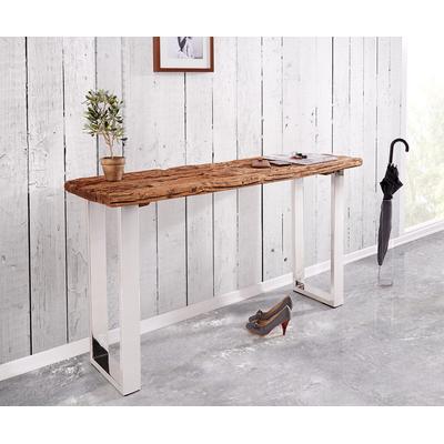DELIFE Konsole Gravio 140x40 Altholz Braun Gestell Edelstahl poliert, Beistelltische Image