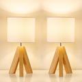 HesenDot Bedside Lamps Set of 2, Wood Tripod 3 Way Dimmable Nightstand Lamp, White Linen Fabric Lampshade, Small Bedroom Lamp for Nursery Kids Room College Dorm Living Room Office,2 LED Bulb Included