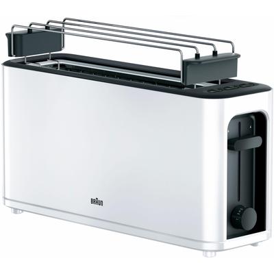 BRAUN Toaster "PurEase HT 3110 WH - 2 Langschlitze, 7 Stufen, Auftau- Aufwärmfunktion", schwarz, B:12cm H:24cm T:38cm, Toaster, 1.000 W, Kunststoff, Automatische Abschaltung, Brötchenaufsatz