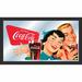 Trademark Global Coca-Cola Couple Enjoying Coke Framed Vintage Advertisement Glass, Wood in Blue/Orange/Red | 15 H x 26 W x 1 D in | Wayfair