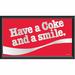 Trademark Global Coca Cola Have a Coke & A Smile Framed Vintage Advertisement Glass, Wood in Red/White | 15 H x 26 W x 1 D in | Wayfair Coke1513