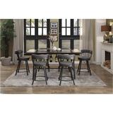 Saflon Devinne Black Faux Leather Upholstered Rectangular Counter Height Dining Room Set Wood in Brown | 6.5 H x 71.5 W x 38.5 D in | Wayfair