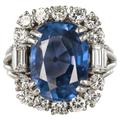 French 1950s No Heat Ceylon Cushion Cut Sapphire Diamonds Platinum Cocktail Ring