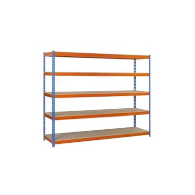 SimonRack Simonforte Spanplatte 5 Fachböden mit 600 kg pro Ebene in BLAU/ORANGE/HOLZ Farbe 3000x1200x600 mm (Höhe x Länge x Breite) Image